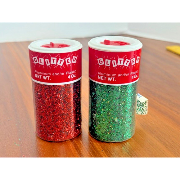 Vintage Glitterex Corp. Cranford, NJ Full 4 oz Jars Green & Red Glitter - Set 2 - Picture 2 of 12